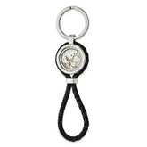 Chisel Stainless Steel Brushed and Polished Yellow IP-plated with CZ and Leather Key Ring
